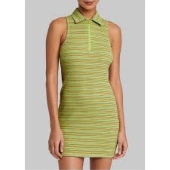 Wild Fable Womens Y2K Green XS Mini Dress Striped Sleeveless Ribbed Mini Zip - Picture 1 of 9